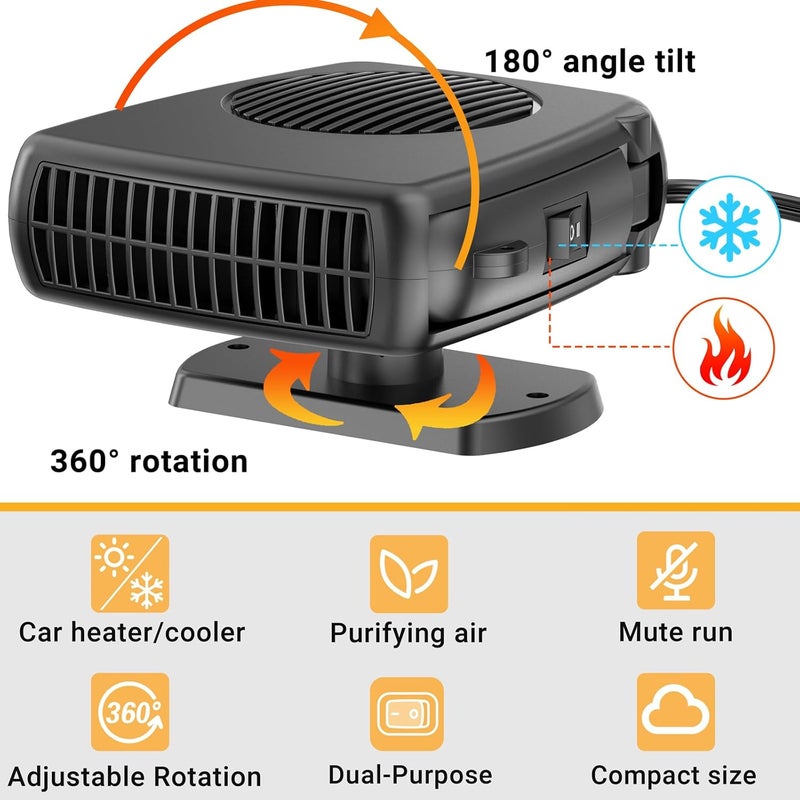 Ouffun 200W Car Heater, 12V Auto Part Vehicle Heater That Plugs into Cigarette Lighter, Portable Car Heaters and Defroster Windshield Defogger, Heaters for Vehicles with 360 Degree Rotary Base - Image 4